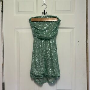 Lucy In The Sky Strapless Sequin Sage Green Homecoming Dress